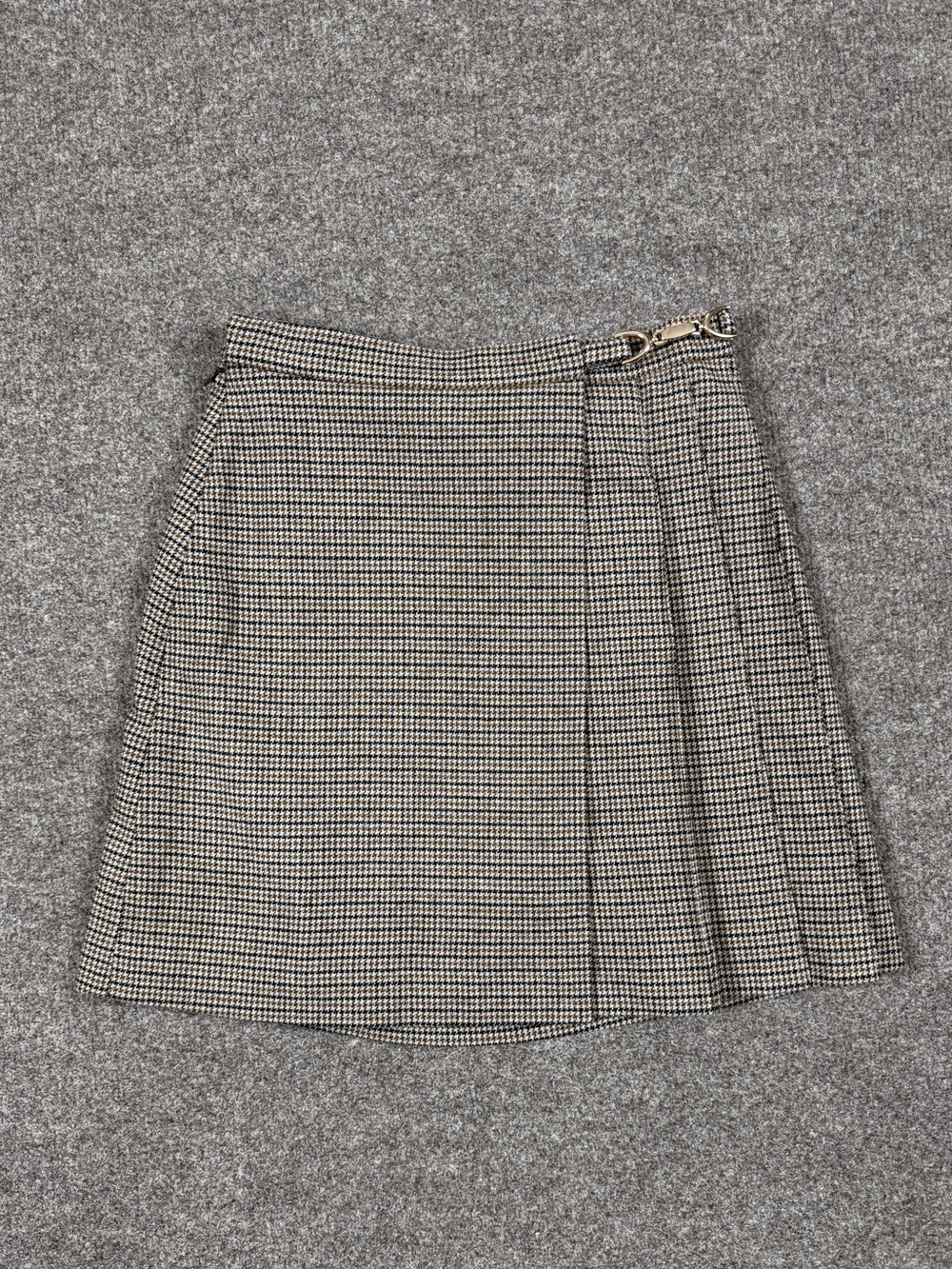 & Other Stories Brown Cream Herringbone Wool Pleated Wrap Mini Skirt Women 34 XS